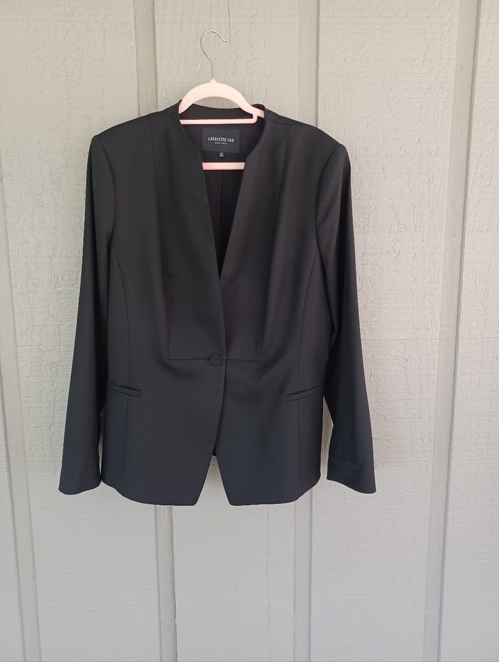 Lafayette 148 Collarless Blazer Size 16 Women Wool Blend  Quiet Luxury In Black